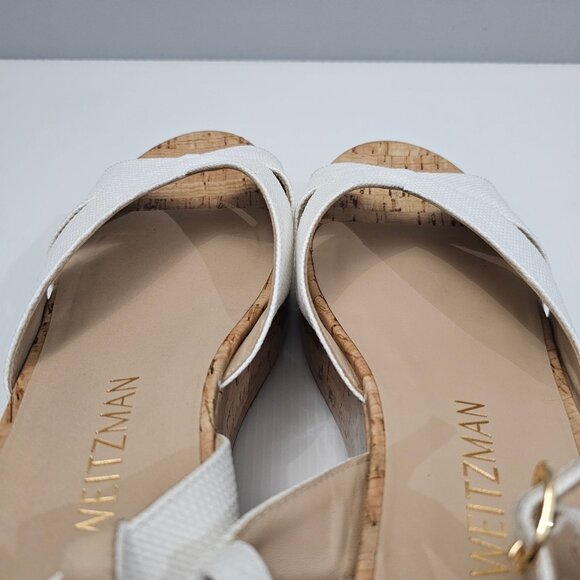 NEW Stuart Weitzman Carmen Midi Wedge Sz 9.5 Sandal Platform White Leather Cork - Picture 11 of 14